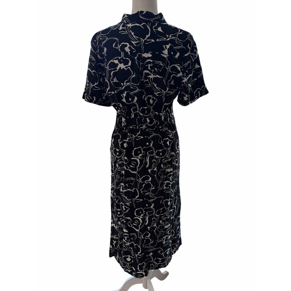 MELLODAY Black & White Floral Abstract Print Midi Shirt Rayon-Linen Blend Dress - Picture 5 of 11